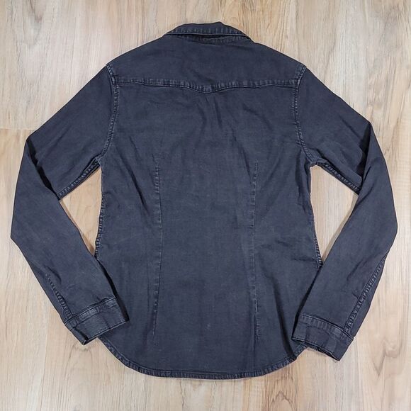 🔺️Divided H&M Black Jean Snap-up Long Sleeve Shirt w/Chest Pockets Size 10 - Picture 2 of 8